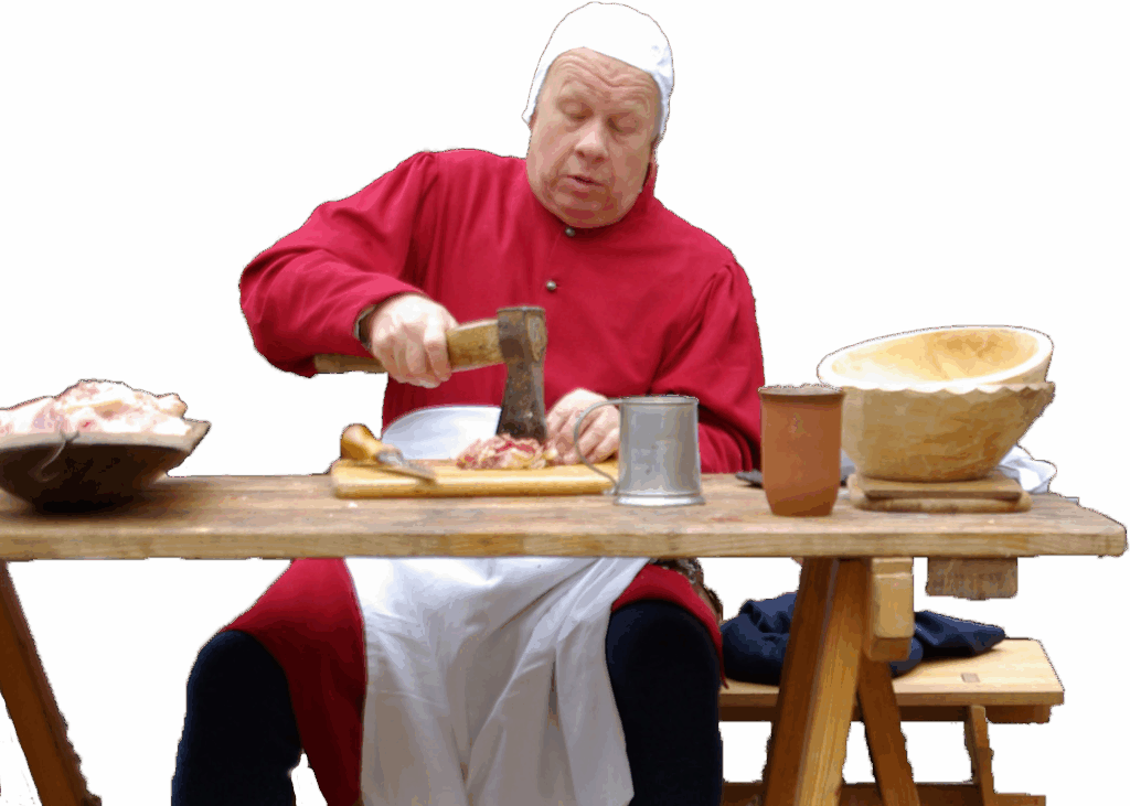 mittelalterliches Kochen - Fleisch zerkleinern mit dem Beil