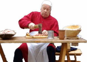 mittelalterliches Kochen - Fleisch zerkleinern mit dem Beil